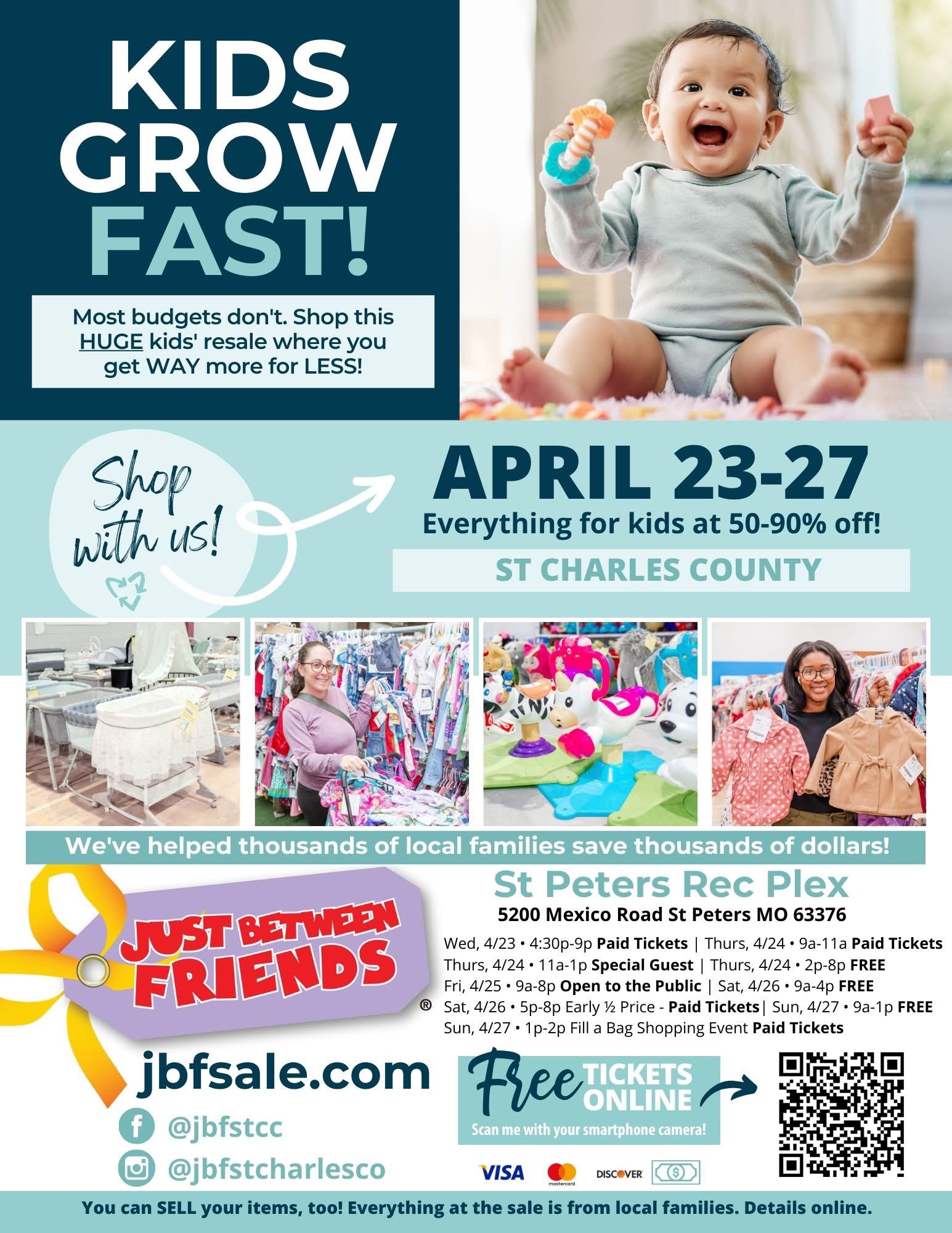 Just Between Friends sale on children's clothes at the Saint Peters Rec Plex April 23-27