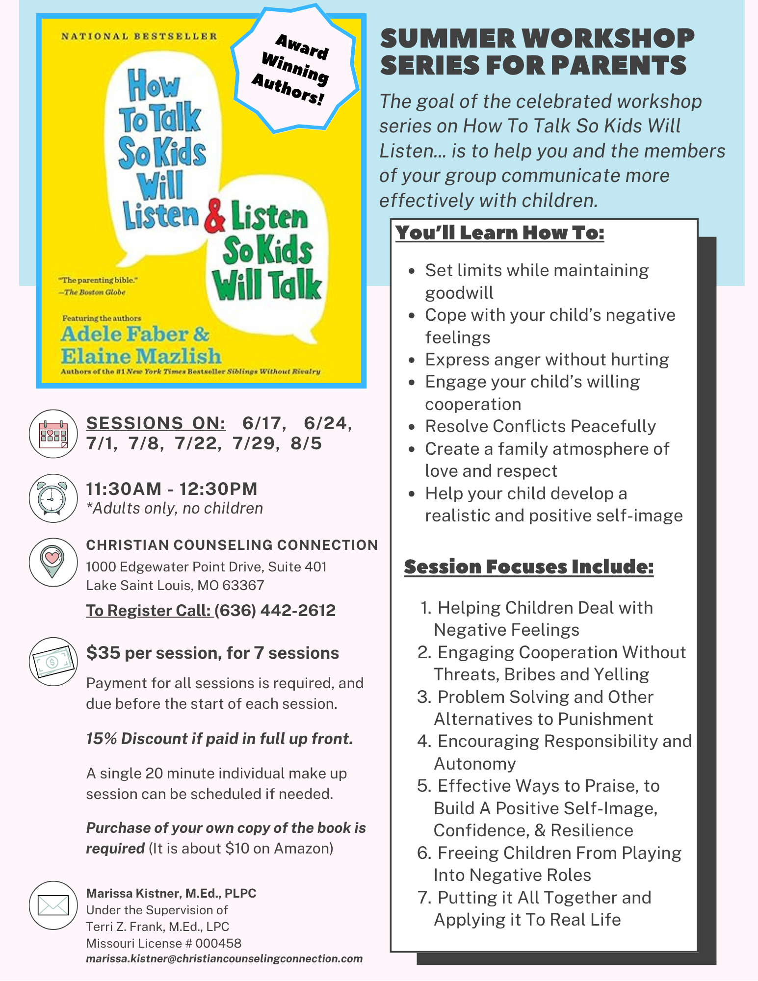 Summer Workshop for Parents at Christian Counseling Connection