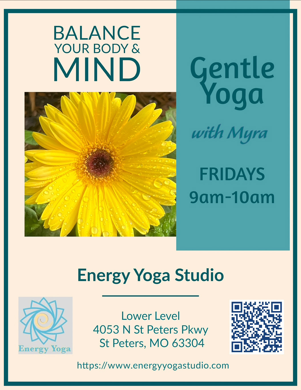 Gentle Yoga with Myra at the Energy Yoga Studio