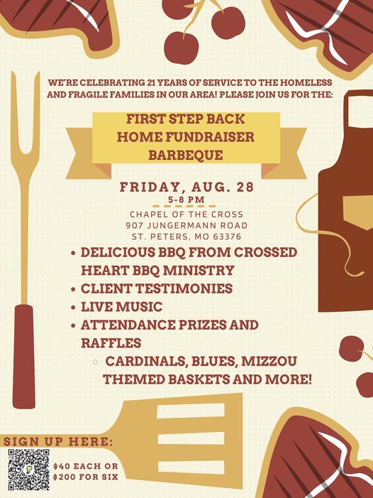 Fundraiser BBQ Event to support services to homeless and fragile families in St. Charles, Warren, and Lincoln Counties through First Step Back Home, Inc.