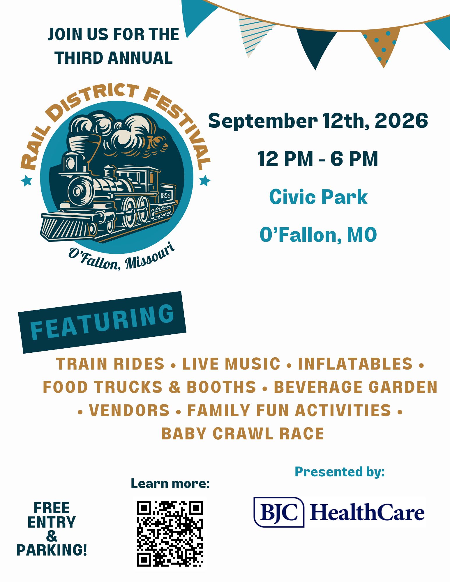 The Rail District Festival is a high-energy community celebration in O'Fallon's historic downtown, featuring live entertainment, local vendors, food trucks, kids zone, train rides and endless fun for all!