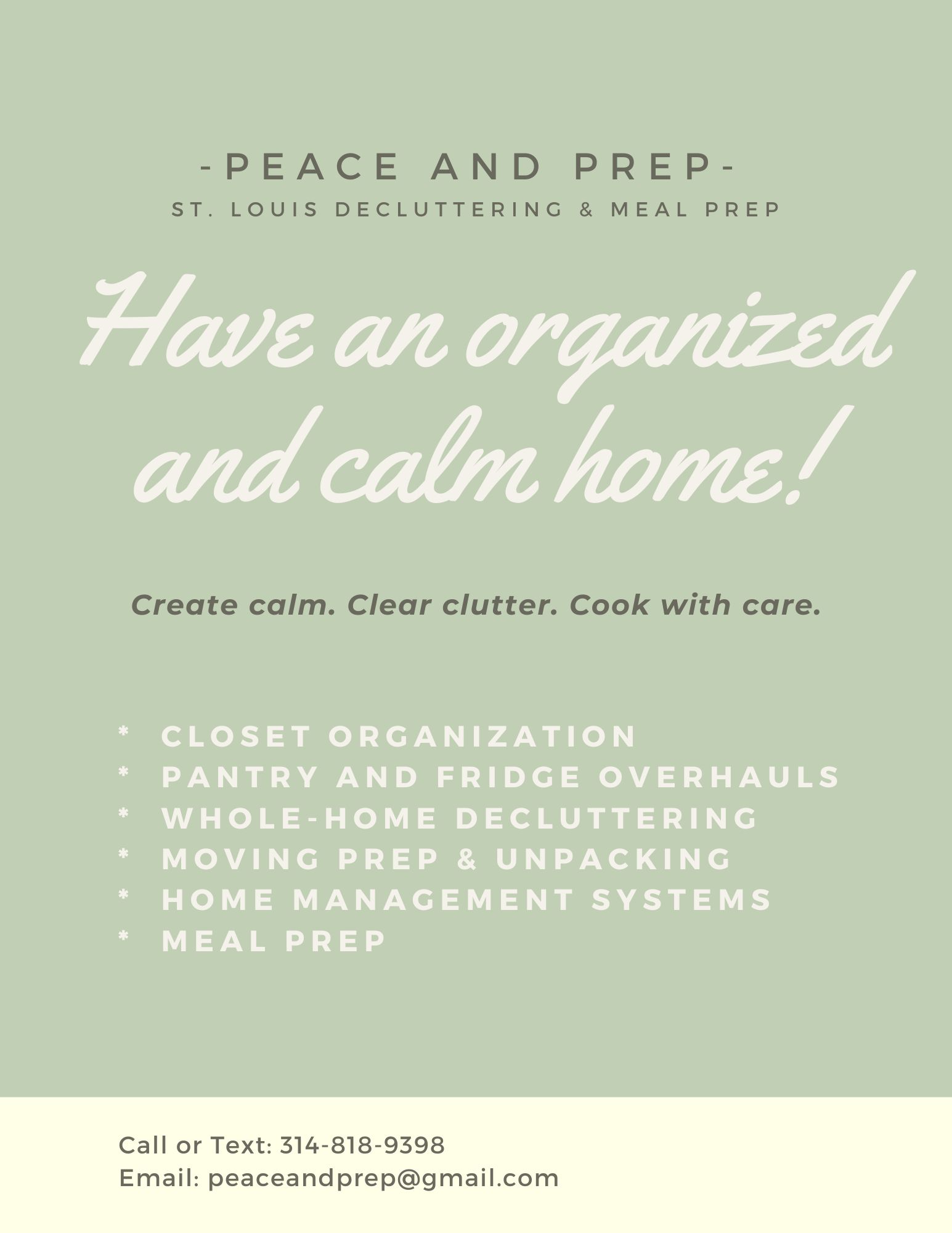 Peace and Prep STL Decluttering and Meal Prep services