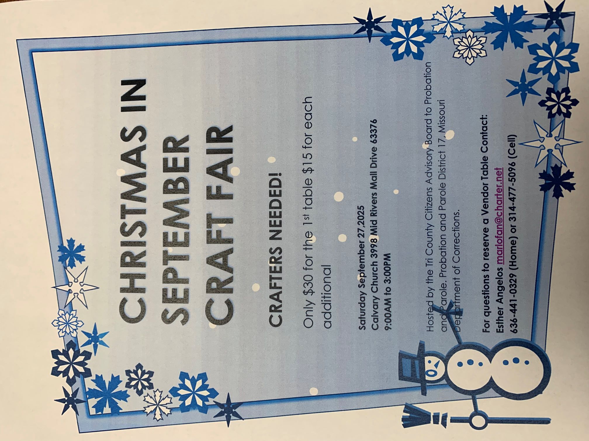 Crafters need for the Christmas in September Craft Fair
