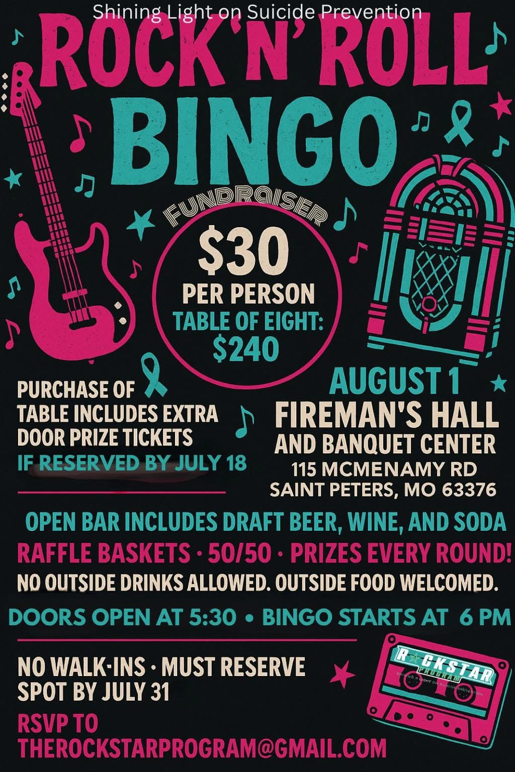 Rock n Roll Bingo Fundraiser July 31 email therockstarprogram at gmail dot com