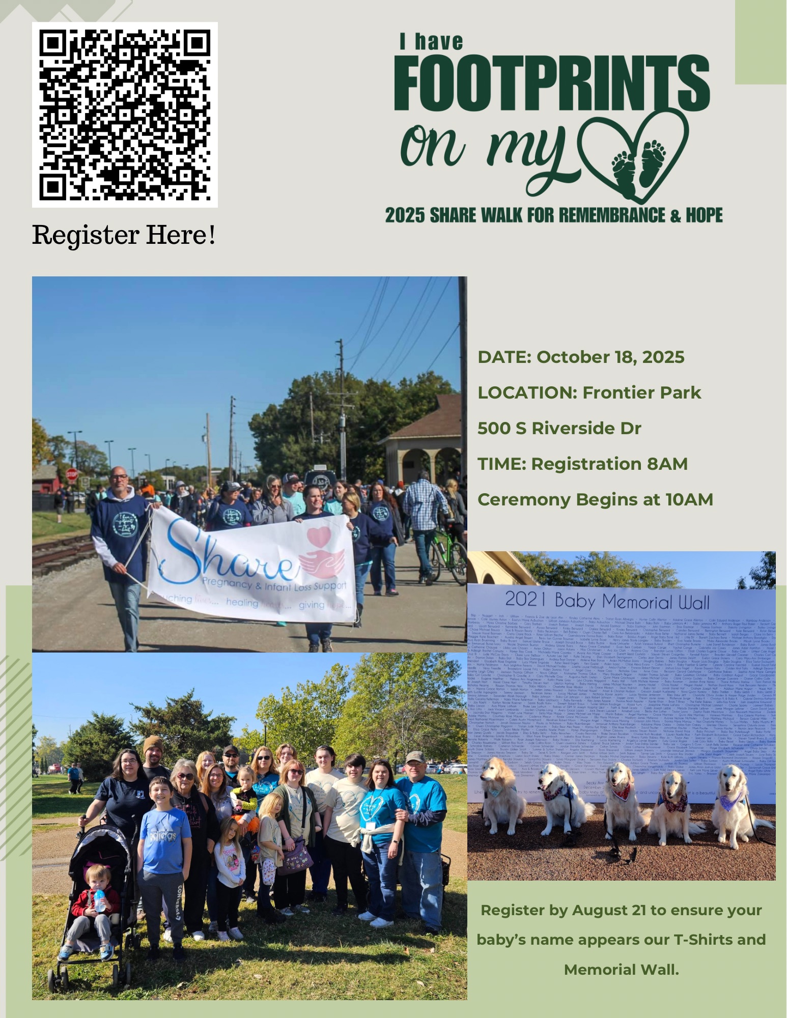 Walk for remembrance with Share: Pregnancy and Infant Loss Support. Register August 21