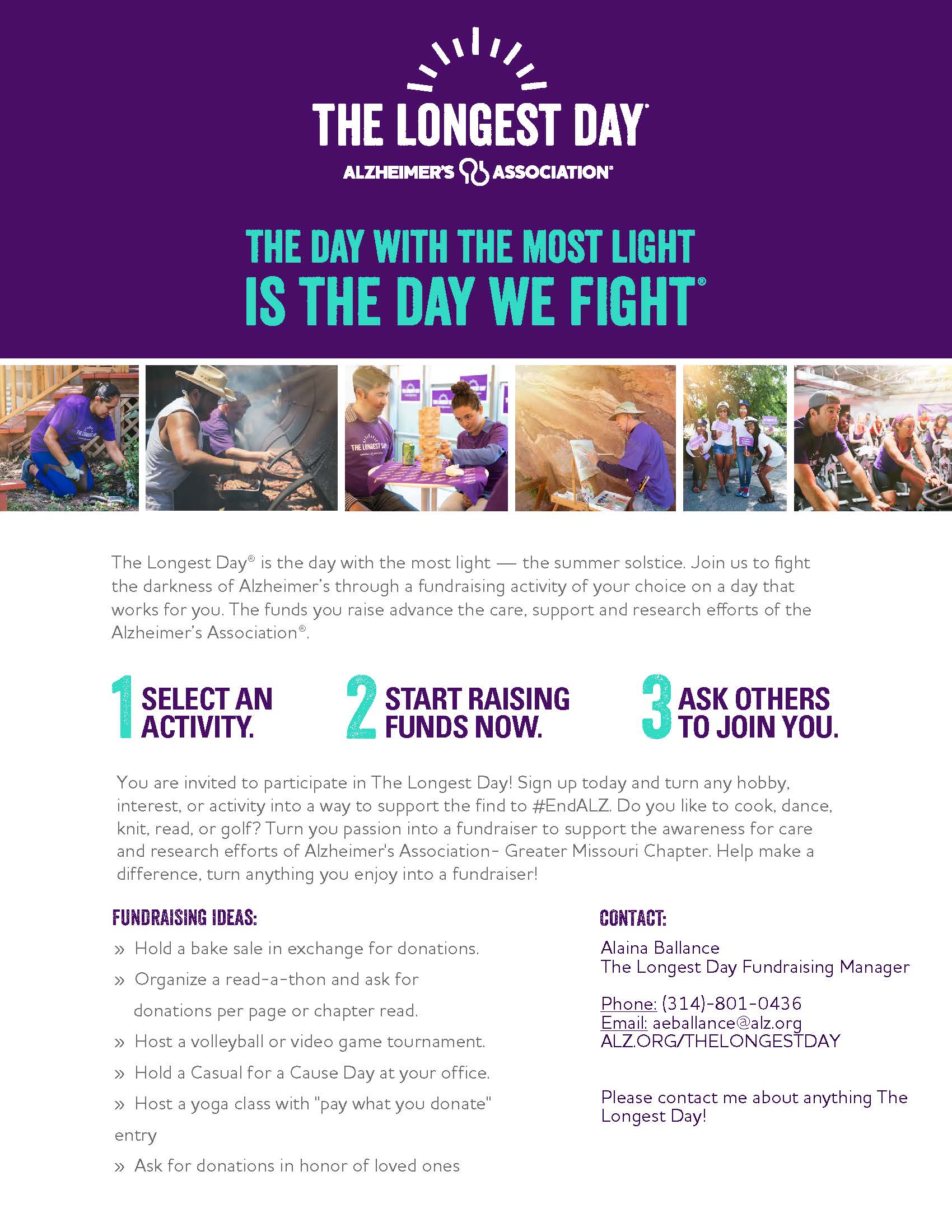 You are invited to participate in The Longest Day! Turn you passion into a fundraiser to support the awareness for care and research efforts of Alzheimer's Association 