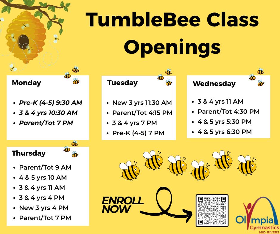 Tumblebee Class Openings for children's gymnastics