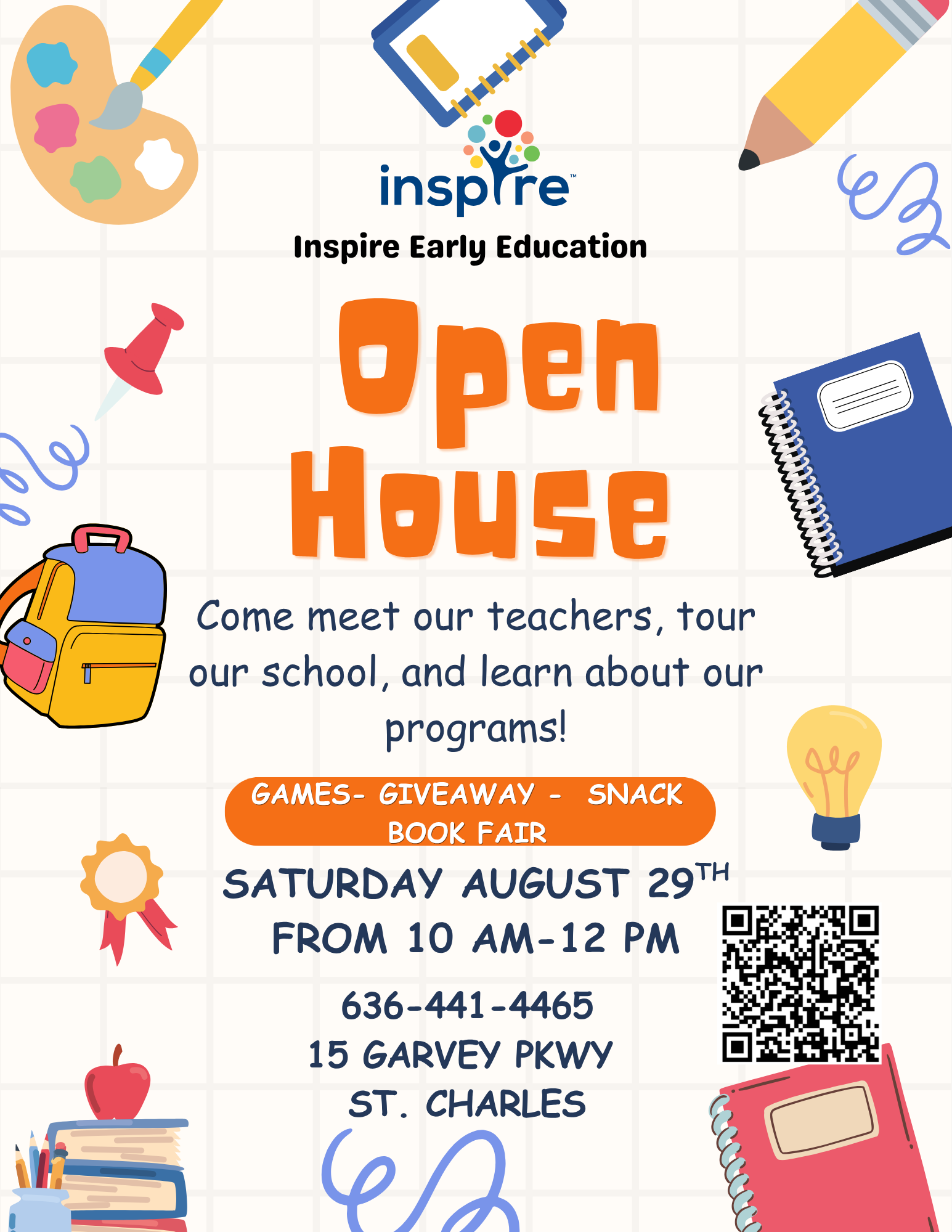 August Open House for Inspire Early Education on August 29 from 10 am to Noon