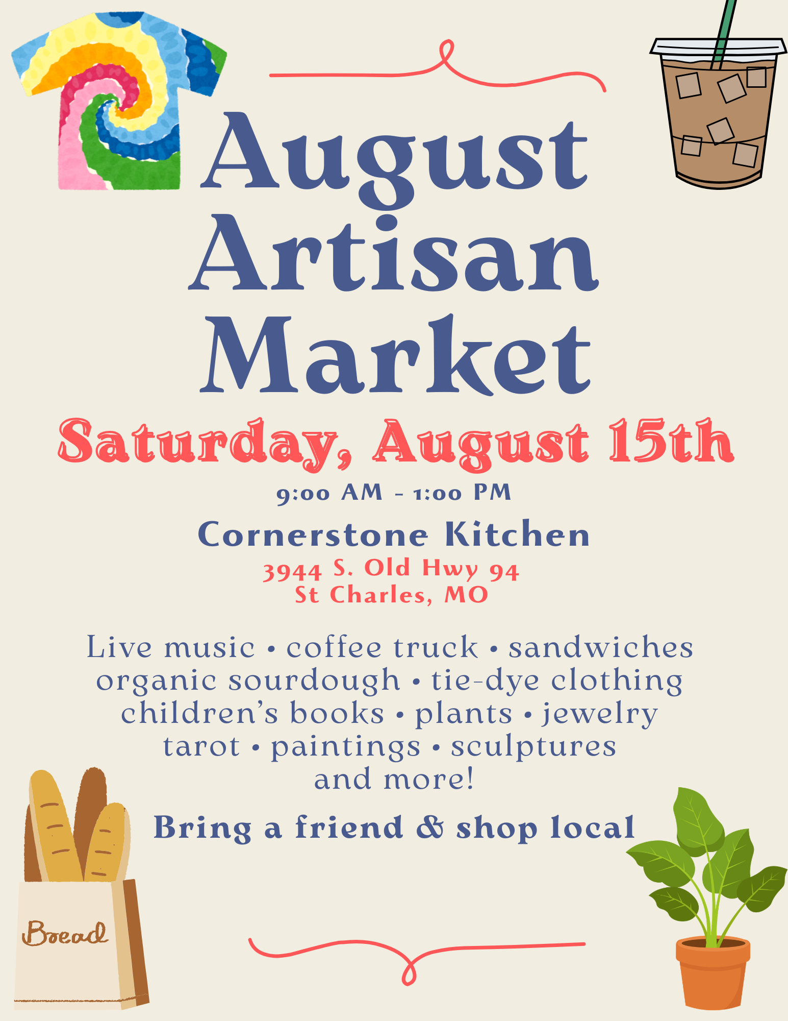 Join us for a day of local shopping at Cornerstone Kitchen! Live music, coffee, food & handmade gifts and jewelry. Hope to see you there!