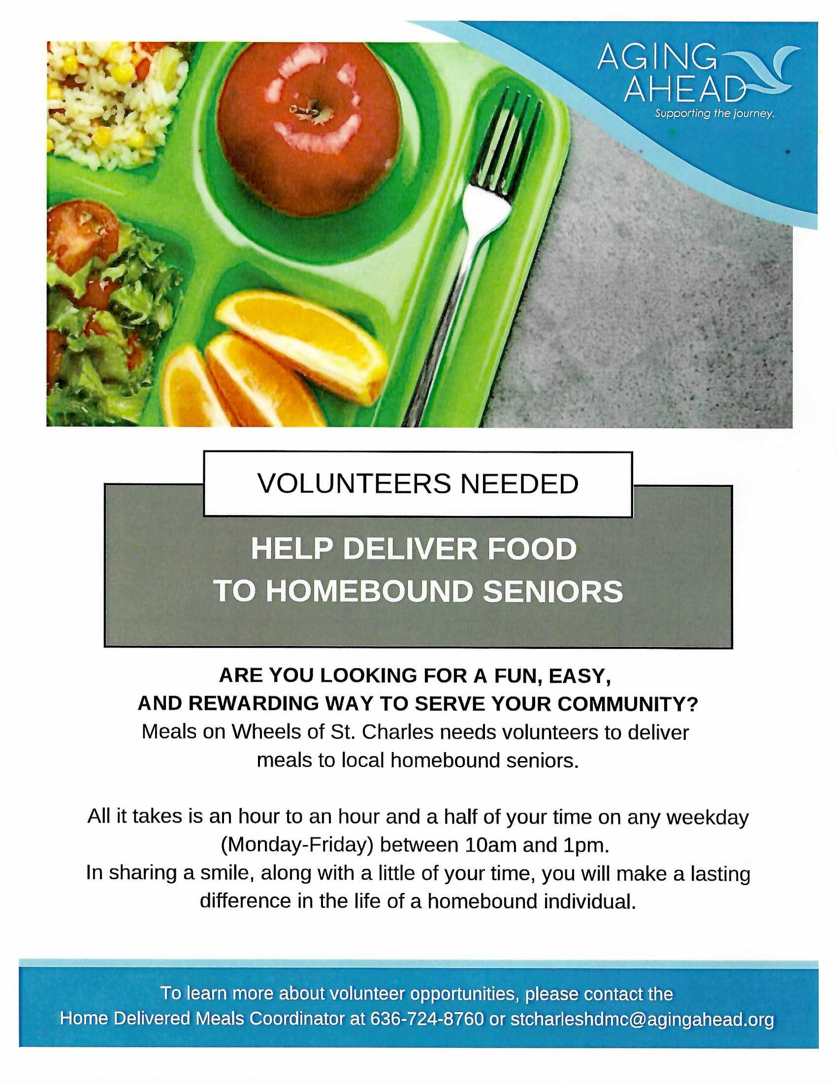 Volunteers needed for Meals on Wheels of St. Charles.