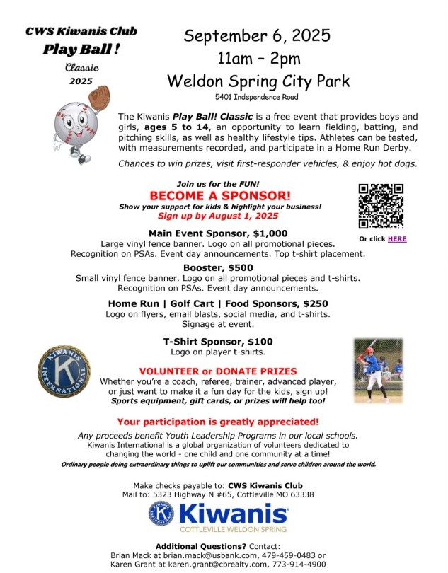We are the Cottleville Weldon Spring Kiwanis Club - our mission is to support the children in our community.