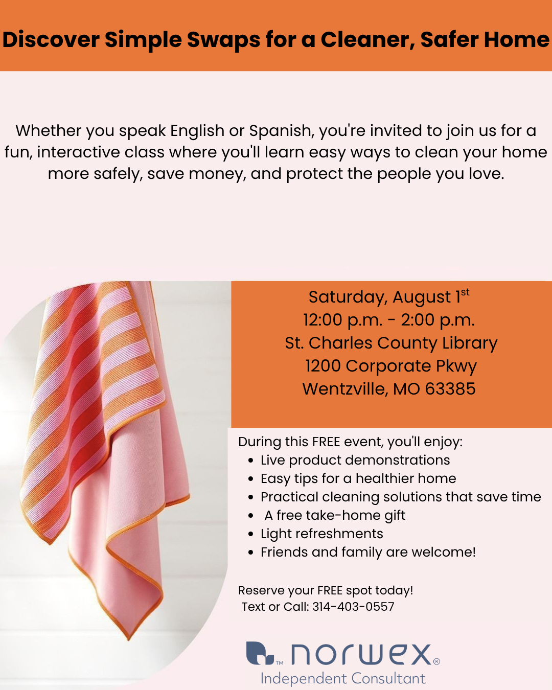 A Bilingual class to teach people how to clean their homes more effectively at Copororate Parkway Aug 1