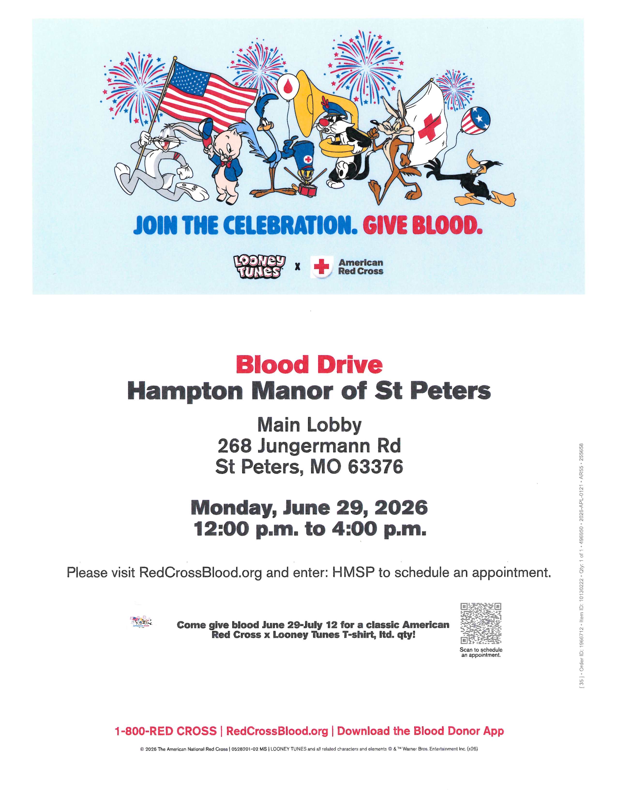 Hampton Manor of St. Peters is hosting a blood drive on June 29 from Noon to 4 pm