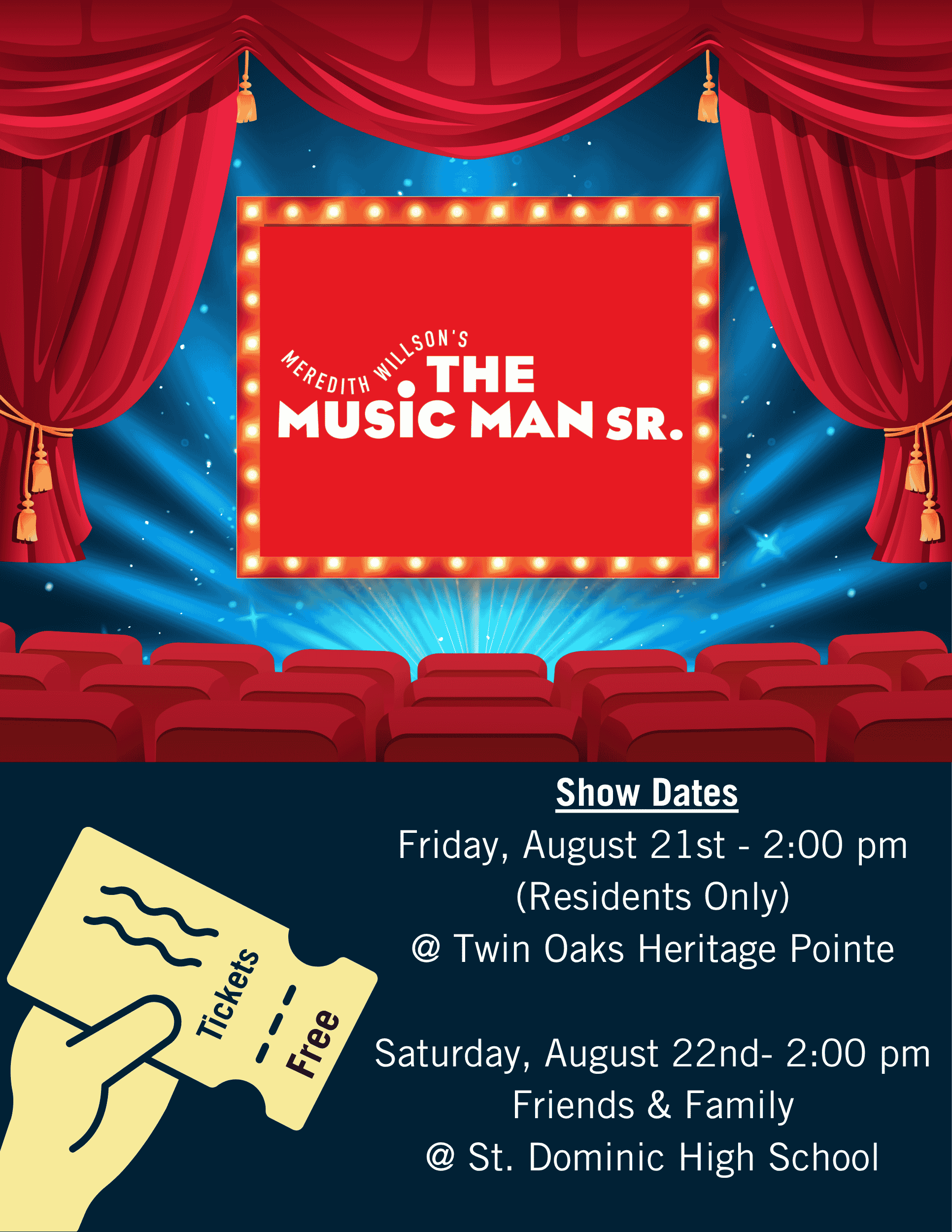 Twin Oaks Senior Living is presenting an all senior musical! Come and join us for the Music Man!