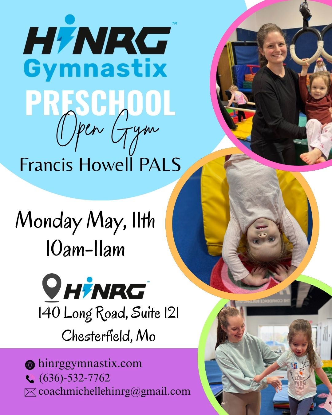 Francis Howell PALS is hosting an open gym for preschoolers at Hinrg Gymnastix on May 11