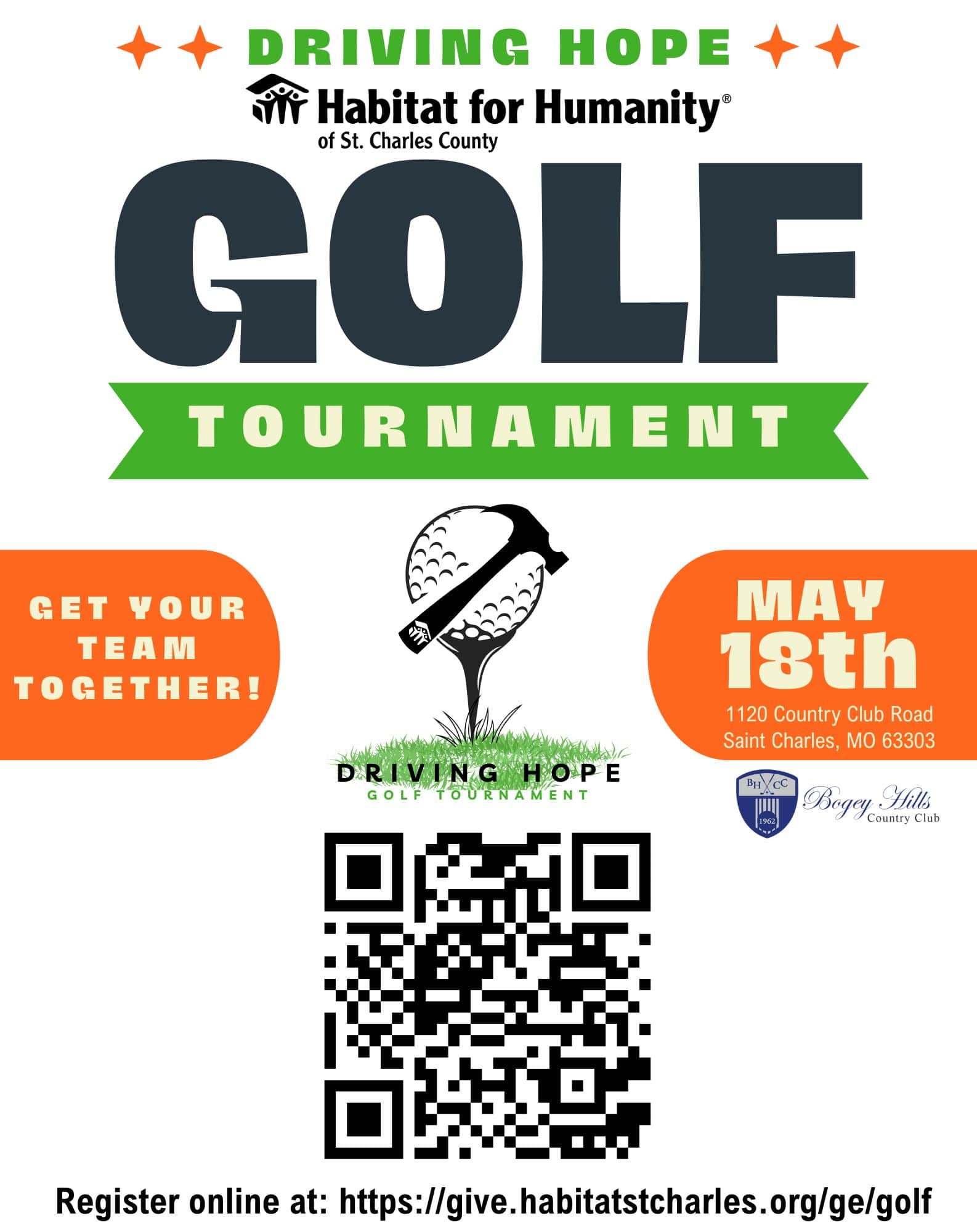 The Driving Hope Golf Tournament will be held on Monday, May 18, from 10 a.m. to 6 p.m., at Bogey Hills Country Club, 1120 Country Club Rd. in St. Charles, Missouri.
