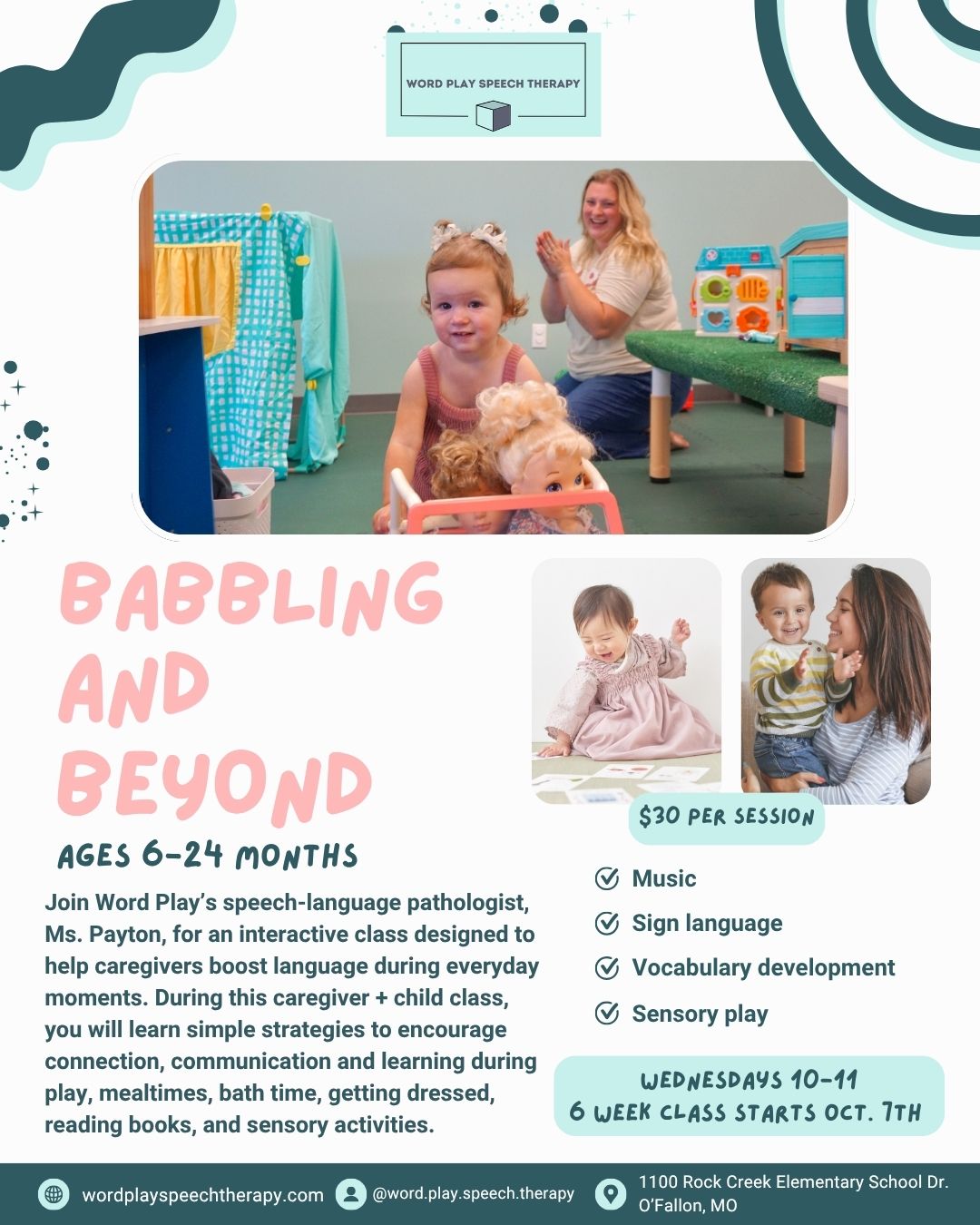 Join Word Play’s speech-language pathologist, Ms. Payton, for an interactive class designed to help caregivers boost language during everyday moments. During this caregiver + child class, you will learn simple strategies to encourage connection, communication and learning during play, mealtimes, bath time, getting dressed, reading books, and sensory activities.