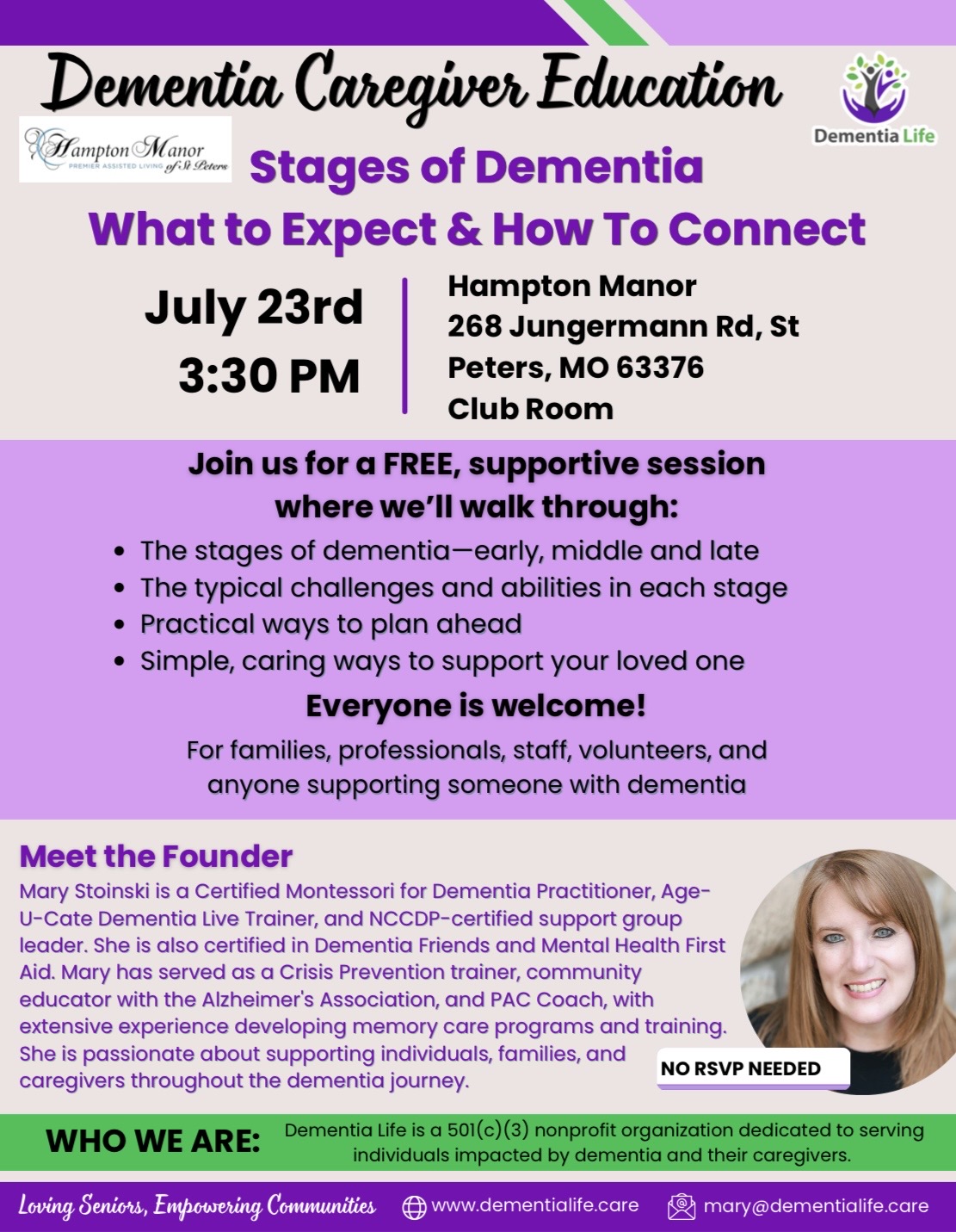 Hampton Manor is hosting Dementia Caregiver Education on July 23