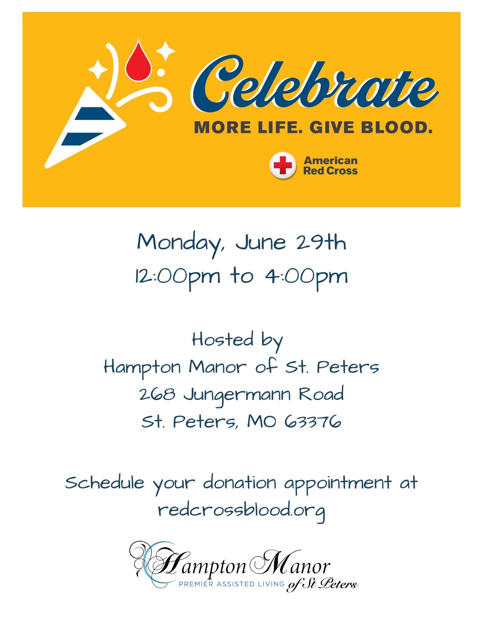 Blood Drive June 29 at Hampton Manor of St. Peters