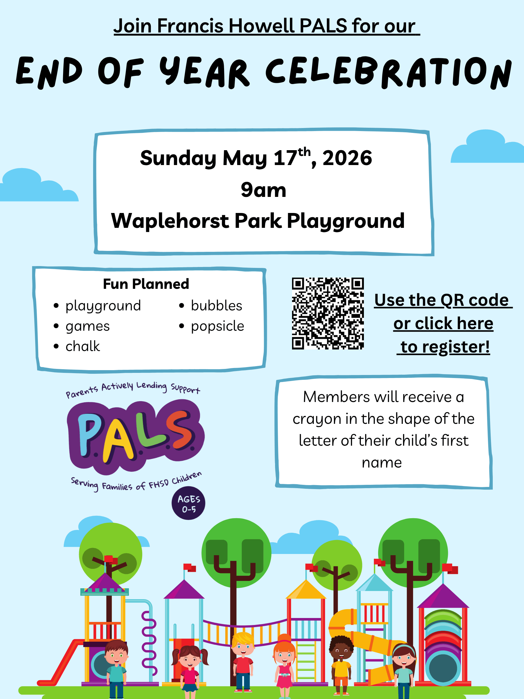 PALS end of year popsicle event on May 17 at Wapelhorst Park