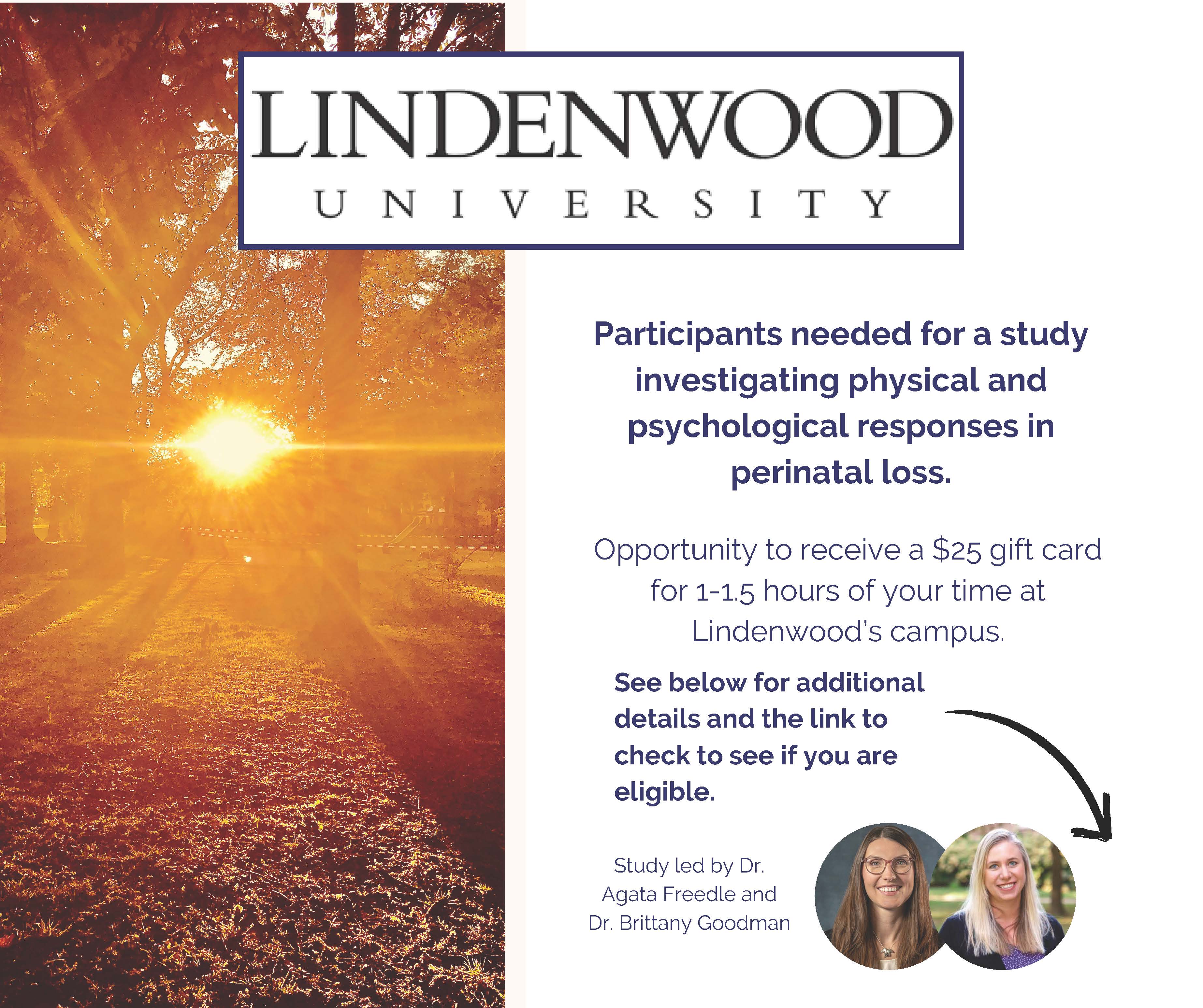 Lindenwood University students requesting participants for a study investigating perinatal loss