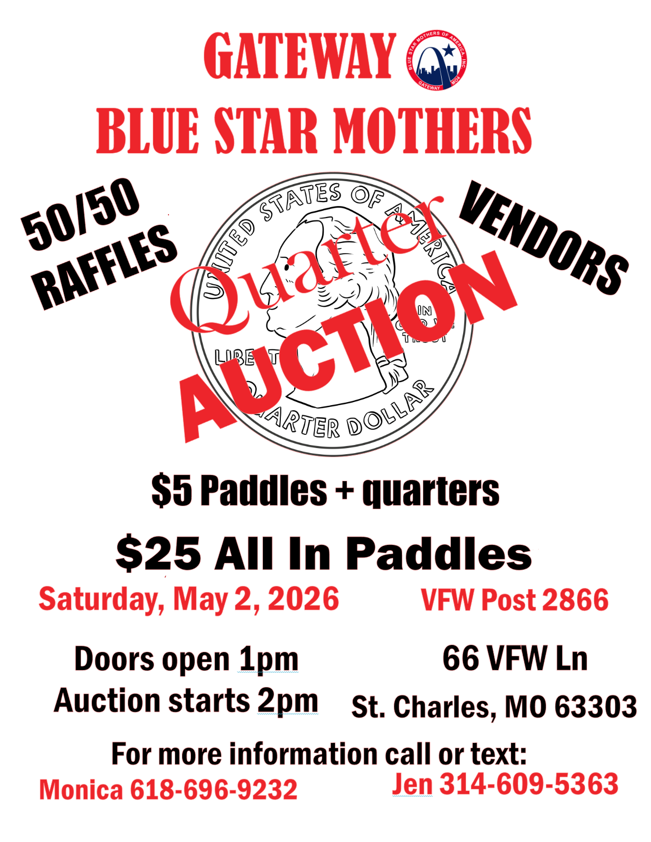 Gateway Blue Star Mothers Quarter Auction May 2 at VFW Post 2866