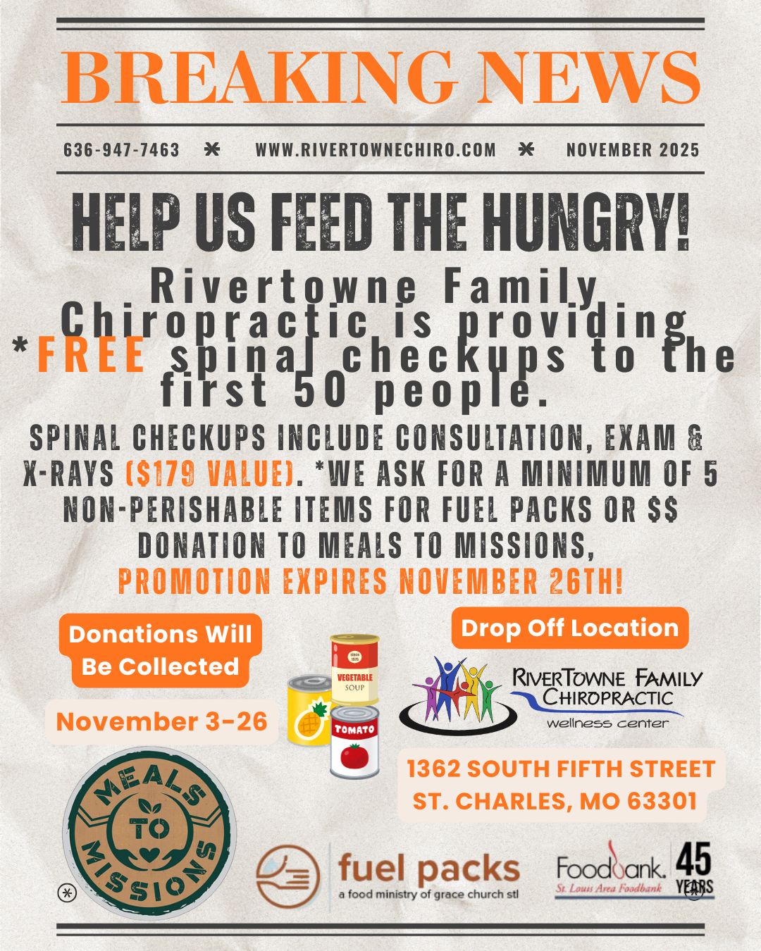 Food drive with River Towne Family Chiropractic