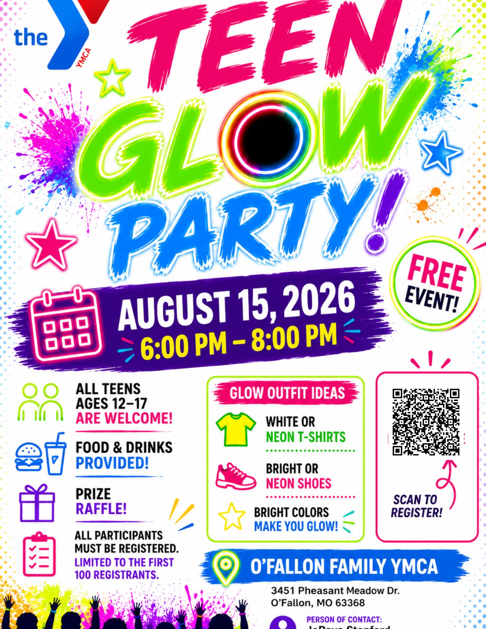 The YMCA of O'Fallon is hosting a Teen Glow Party on August 15