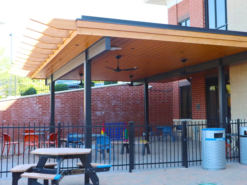 The patio at Spencer Road Branch