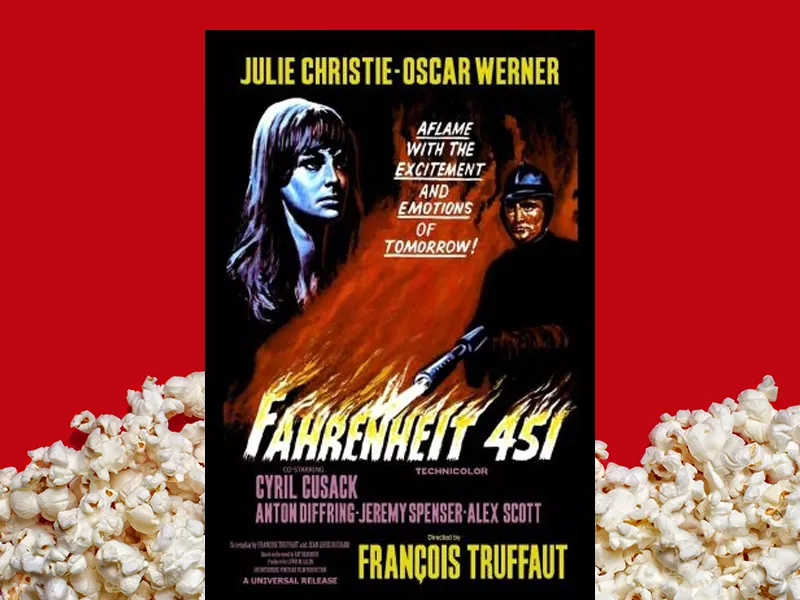 Fahrenheit 451 (1966) movie on a background with popcorn
