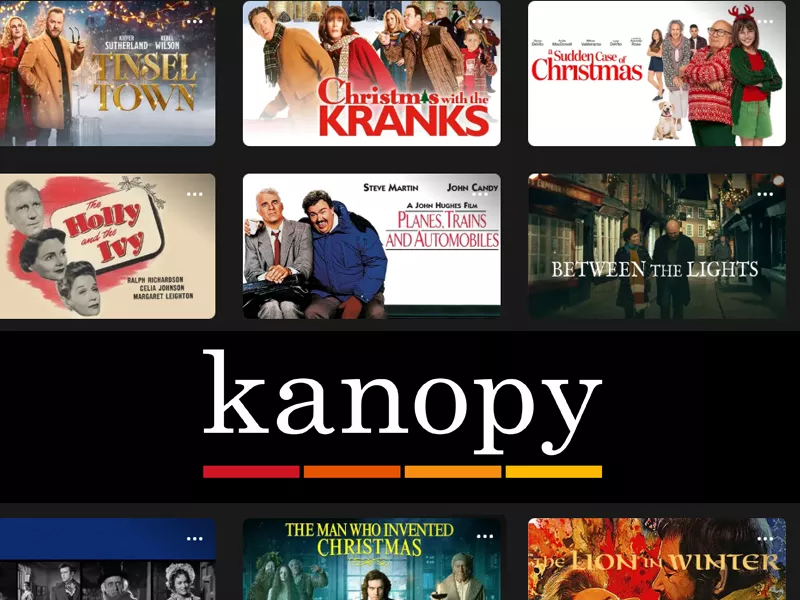 a selection of holiday movies to stream on Kanopy