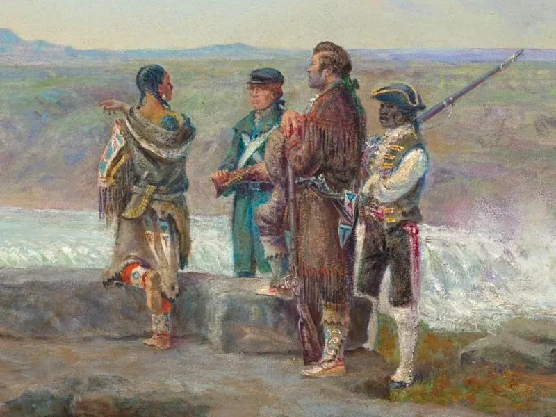 “Lewis and Clark with Sacajawea at the Great Falls of the Missouri 1804.” Gilcrease Museum.