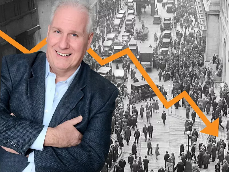 Terry Lynch in front of an image in the 1920s