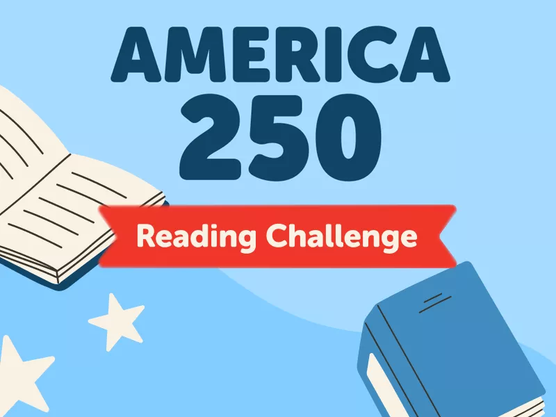 decorative image with text America 250 Reading Challenge