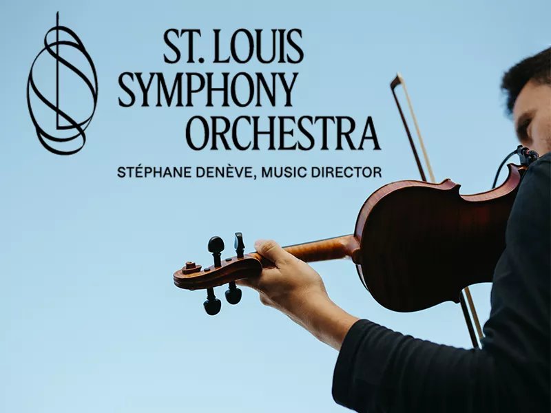 St. Louis Symphony Orchestra logo and a man playing a violin