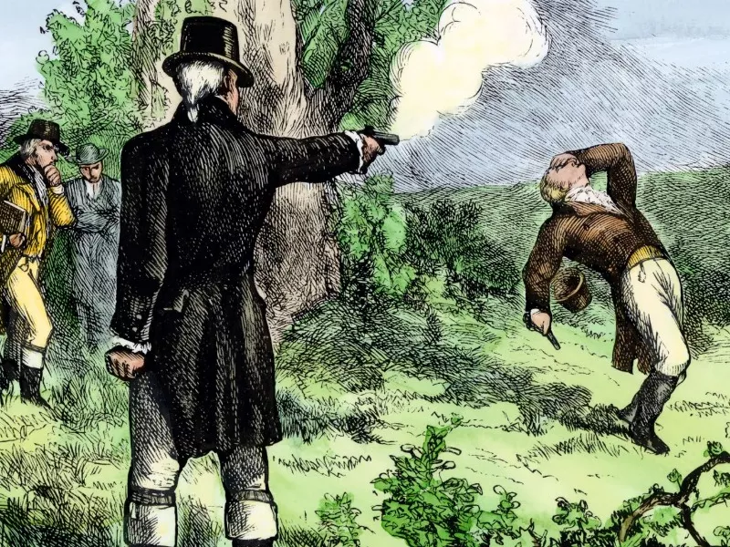 artist Hooper's rendition of the duel between Alexander Hamilton and Aaron Burr