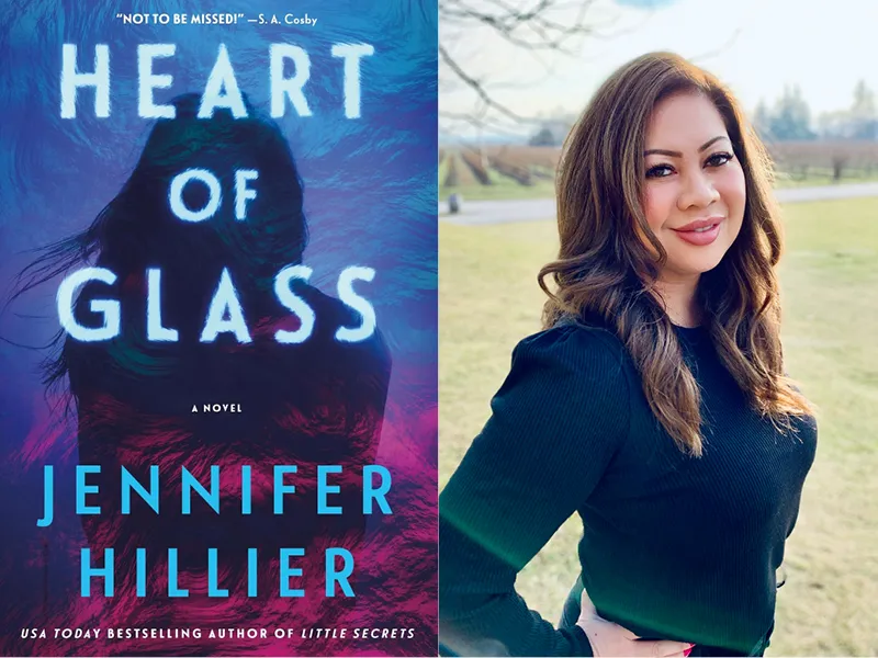 Author Jennifer Hillier and her book Heart of Glass
