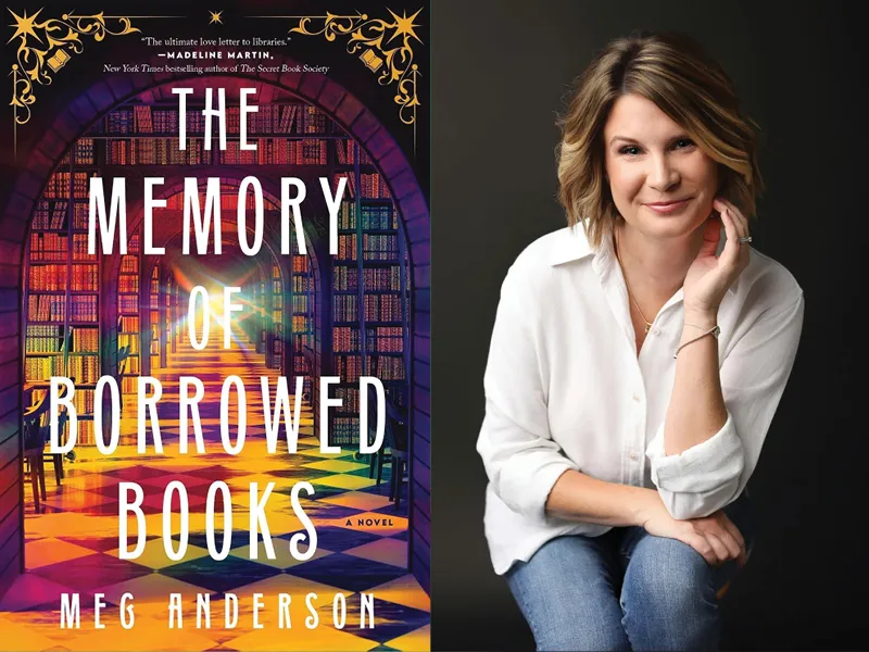 Author Meg Anderson and her book The Memory of Borrowed Books