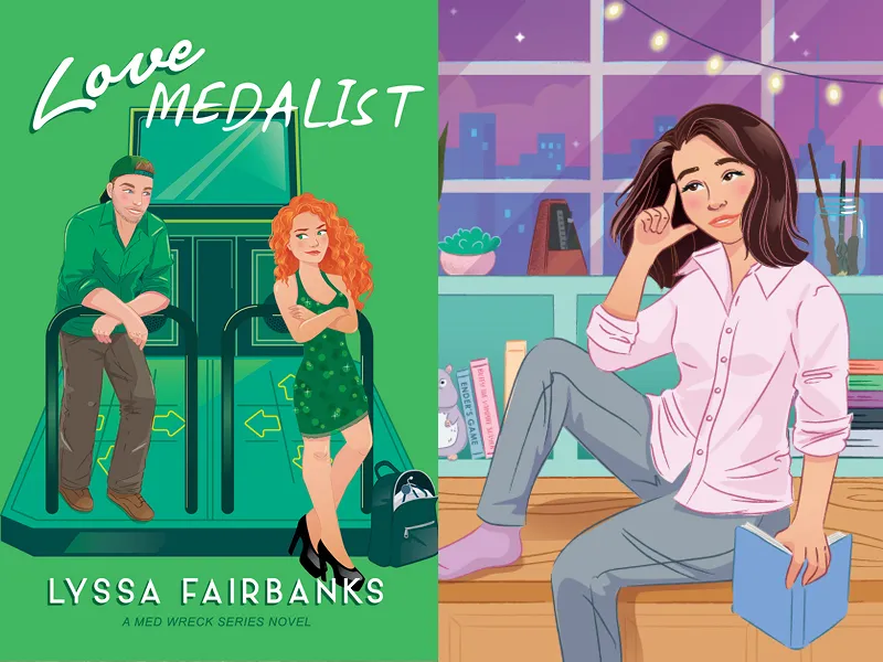 An artists depiction of the author Lyssa Fairbanks and her book "Love Medalist"