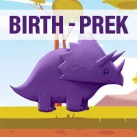purple dinosaur gameboard that says Birth to PreK