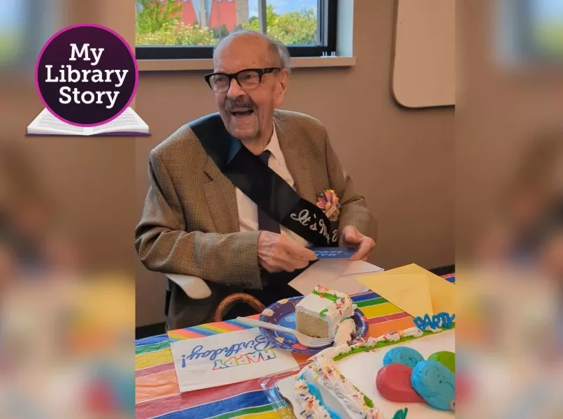 Mr. Miles Zeller at the library for his 100th birthday