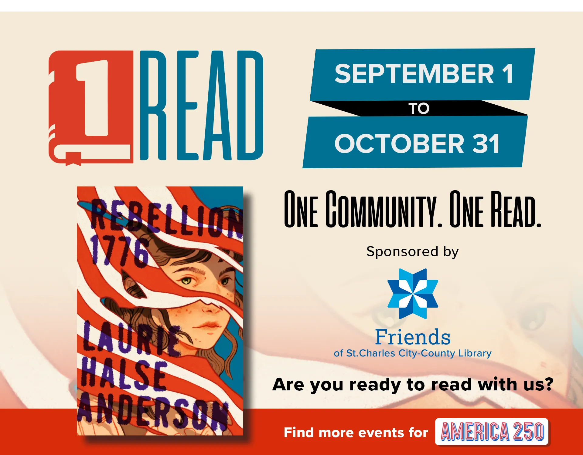 One Community One Read event September 1 to October 31 are you ready to read with us find more events for America 250